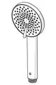 Handbrause mit runder, perforierter Kopfplatte und einem Schaltmechanismus, montiert auf einem schlanken, chromfarbigen Griff. Produkt der Marke HANSA.
